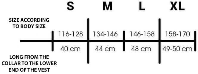 Vest size table